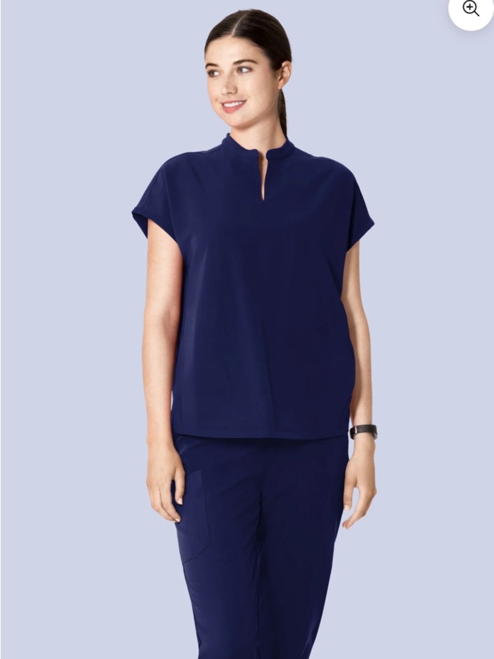 Classic Split-Neck Women's Top in Navy Mandela Scrub set